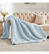 Carriediosa Chunky Knit Throw Blanket 50" X 60", 100% Hand Made Large Chenille Loop Yarn Soft Flu...