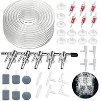 Annickee 66PCS Air Luftpumpe Zubehör, Aquarium Zubehör inkl. 5-Wege Luftverteiler, 10M Silikonschlauch, Luftstein, Rückschlagventilen, Regelbare Ventile, Saugnäpfen, I/T/L Form Anschlüssen