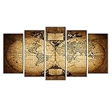 Welmeco 5 Pieces Ancient Map of the World Wall Canvas Prints Retro Map Poster Framed and Stretched...