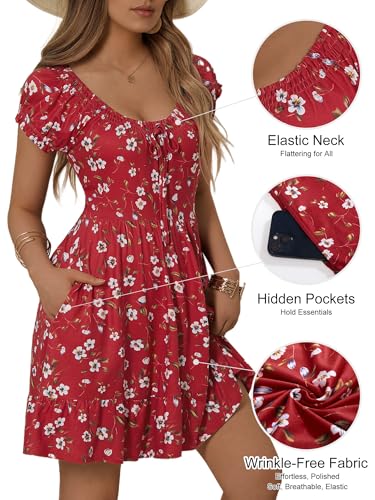 Image of HUHOT Teen Petite Women Floral Short Summer Mini Dresses with Pockets Cute Milkmaid Sundress 2026