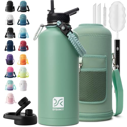 Insulated Water Bottle | Thickened Stainless Steel for Gym and Hiking with Straw, Carrier Bag, Handle Strap | BPA-Free 87 oz