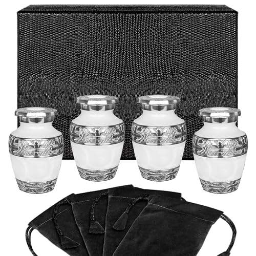 Image of Trupoint Memorials Cremation Urns for Human Ashes, Silver Lining Decorative Burial Urns for Male and Female, Funeral Memorial Urn for Women and Men - White with Silver Lining, 4 Keepsakes