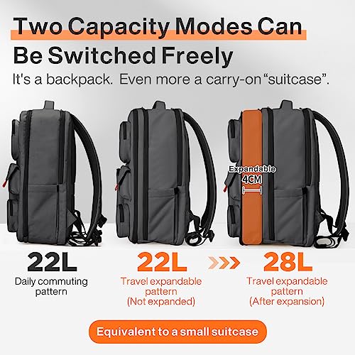 mixi Large Capacity Expandable Travel Backpack for Women & Men 15.6'' Laptop Carry On Weekender Bag Outdoor Hiking with Multifunction Pockets 180° Open Water Resistant 18 Inch 28L, Rock Gray4