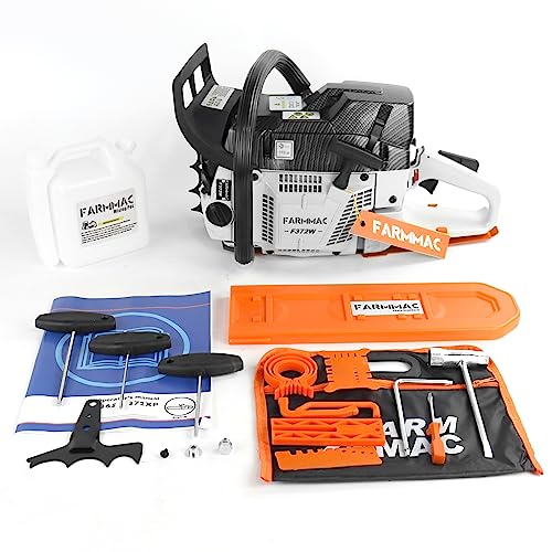 Image of 71cc Gas Chainsaw 28 Inch Bar, 372W 5.5HP Full Crank Engine with Chain Brake & Ergonomic Handle, Replacement Parts Fit Husqvarna 372X, Heavy Duty Logging Saw for Farm, Ranch & Land Clearing