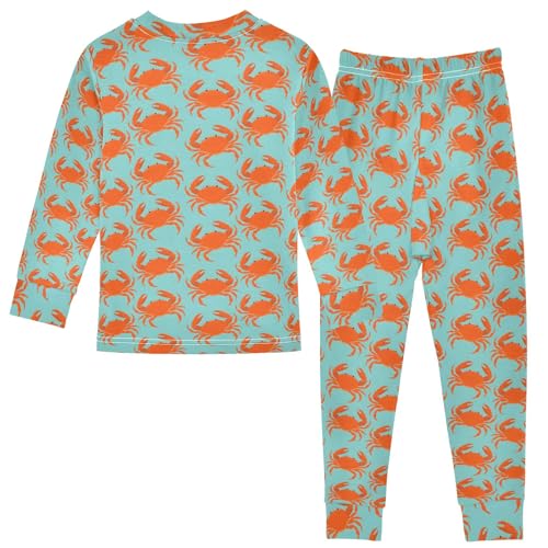 Crab Pattern Cute Pajama Sets Long Sleeve Top and Pants, Snug Fit Sleepwear for Night Wears2