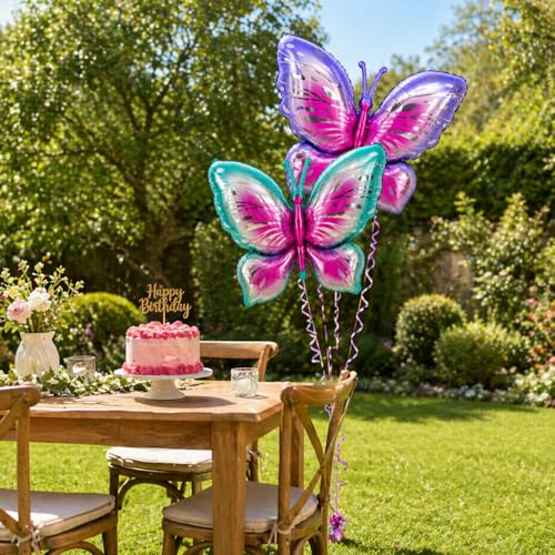 Image of Wanna Party Big Size Butterfly Foil Balloon Set of 2 for Birthday Decoration | Blue & Purple Butterfly Balloons | Helium Supported Kids Party Decor | Theme Celebration Supplies