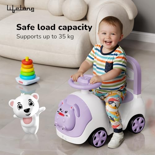 Image of Lifelong Bunny Manual Push Ride-On Toy Car with Back Support for Boys & Girls 1-4 Years, Distraction-Free, Non-Musical, Easy Installation, 50kg Capacity, Steering Wheel, Storage, Indoor Outdoor Fun