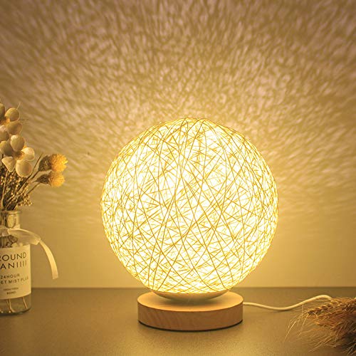 YLSMN Chambre lampe de chevet mode créatif lampe de table simple décoratif moderne lampe de nuit veilleuse idyllique ficelle rotin boule lampe de table placard