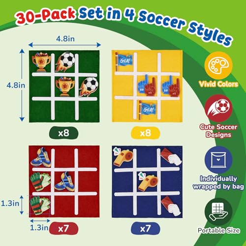 Image of JoyCat 30 Pack Soccer Tic Tac Toe Party Favors, Felt Travel Games