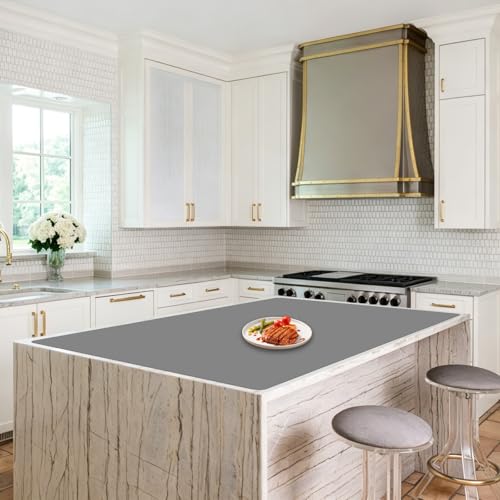 Image of Extra Large Silicone Mat for Kitchen Counter,48''x32''(120cmx80cm) Heat Resistant Countertop Protector, Non-Slip Waterproof Kitchen Island Mat, Easy to Clean, Light Gray