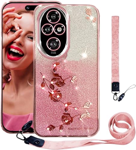 PONRFEKT Funda Brillante con Purpurina para Vivo Y21 2021 / Y33S 4G con Correa y muñequera,Funda Transparente Fina con Diamantes,Carcasa Protectora Bonita para Mujeres y niñas-Rosa