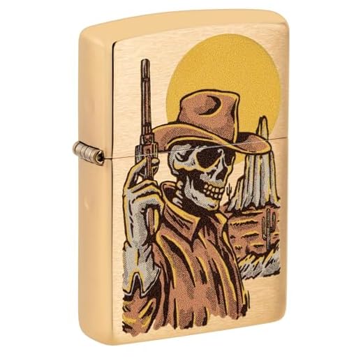 Zippo Wild West Skeleton Design Brushed Brass Pocket Lighter