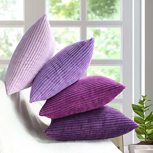 Mekajus Pack Of 4 Pillow Covers 18X18 Purple Decorative Throw Pillow Covers Soft Corduroy Solid Pillow Covers Modern Decor Square Cushion Covers For Couch Sofa Bedroom Car Living Room (Purple) #TOP15