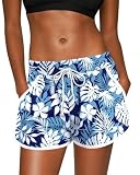 Summer Boardshorts for Women Swim Elastic Waist Tropical Beach Swimsuit Trunks Swimming Shorts Floral Leaf XL