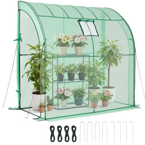 Image of VEVOR Walk-in Greenhouse, 78 inch x 39.4 inch x 78.7 inch Greenhouse for Outdoors with Window, PE Cover, 3-Tier Shelf, Roll-Up Zipper Doors, Walk in Green House Kit, Portable Plant Garden Hot House for Backyard