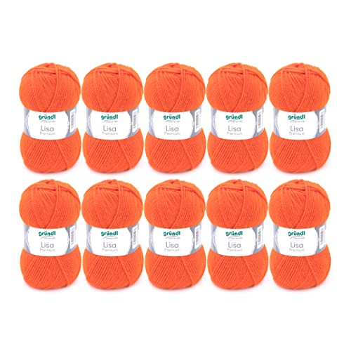 Fil à tricoter et à crocheter Gründl Lisa Premium Uni (doux et semblable à la laine, fil à tricoter lavable et facile d’entretien 100 % polyacrylique, 50 g / 133 m), Orange