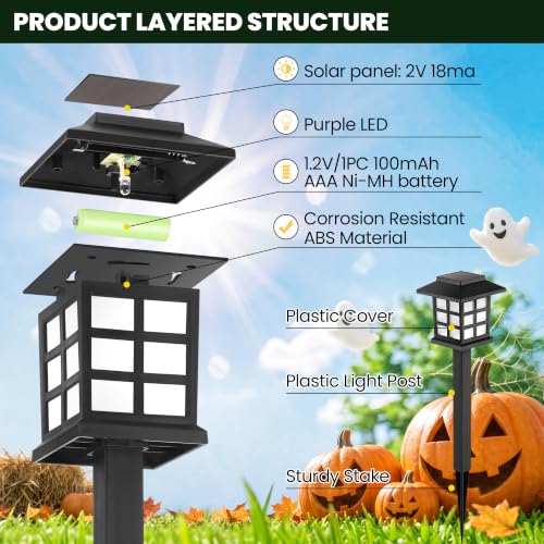 Image of GIGALUMI Halloween Solar Lights Outdoor,12ps Purple Halloween Decorations.