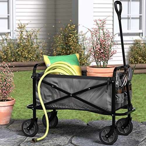 Miniatura 6 de Amazon Basics Carreta plegable para jardín y aire libre con bolsa de cubierta, 70.1 x 103.89 x 50.8 cm, gris