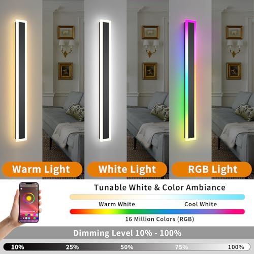 2 Pack Outdoor RGB Long Wall Lights, 31.4inch Wall Lights RGB/Warm/White Dimmable Modern Led Wall Lighting, Ip65 Waterproof Wall Sconce with Remote APP Control for Outdoor/Indoor Party Gathering - Image 3