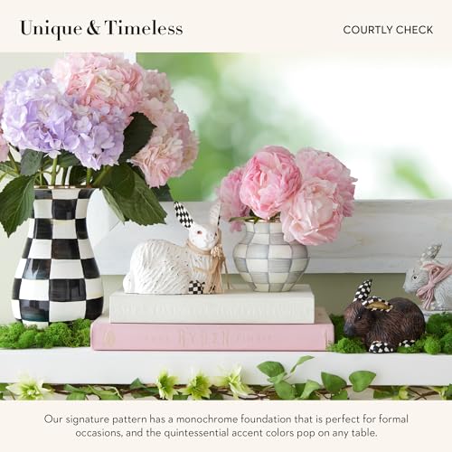 MACKENZIE-CHILDS Tall Enamel Vase, Unique Flower Vase, Decorative Table Decor for Living Room, Black-and-White Courtly Check3