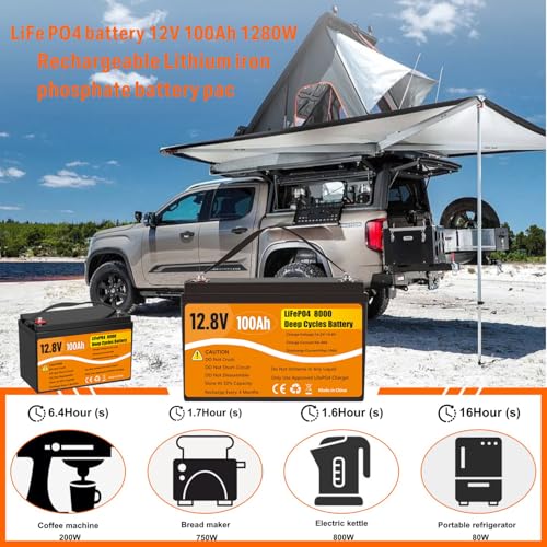 Image of 12V 100Ah LiFePO4 Lithium Battery, Group 31 Lithium Iron Phosphate 8000+ Deep Cycles 10-Year Lifespan 100A BMS Low Temperature for Trolling Motor, RVs, Solar, Home (12V 100Ah Battery)