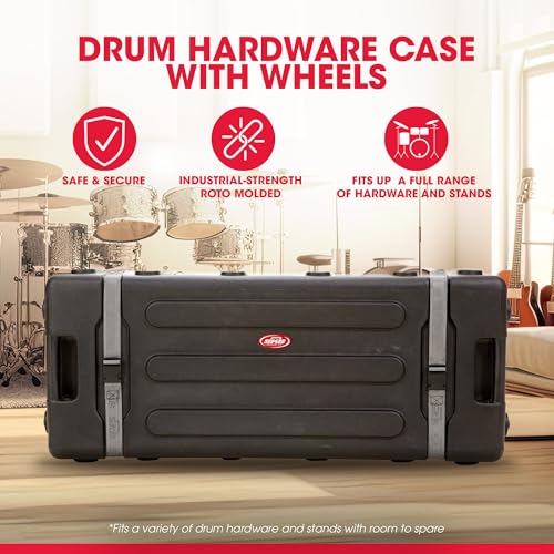 Image of SKB Drum Hardware Case with Wheels, Durable Roto-Molded Polyethylene Mobile Storage with Telescoping Handle and Secure Cinch Straps, Black