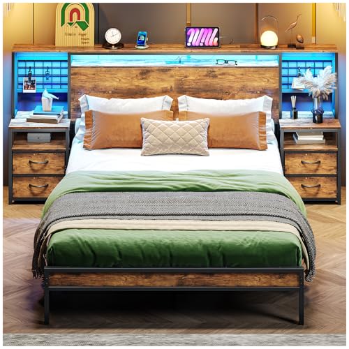 Lista de Cama Matrimonial - 5 favoritos. 49 Simple Wisdom Base Cama Matrimonial, Recamara Matrimonial con Regleta de Enchufes y Luz LED, Base de Cama Matrimonial Lncluye 2 Mesitas de Noche con Cajones Dobles (Color...