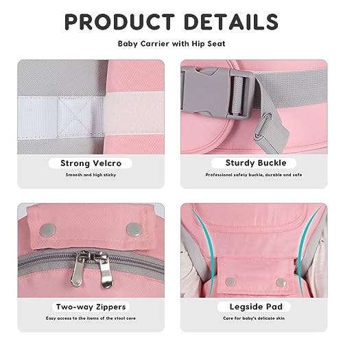 SONARIN Ergonómico Todas las Estaciones Mochila Portabebés con Asiento de Cadera,Portabebé Multifuncional Transpirable Portador de Bebé Multiposición para Recién Nacidos 0-36 Meses(Verde) - imagen 3
