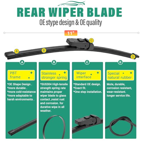 Image of 26 inch 16 inch 11 inch Windshield Wiper Blades Replacement for Hyundai Santa Fe 2024 2025 Premium All Weather Front Rear Wipers Set - OEM Quality (Pack of 3)