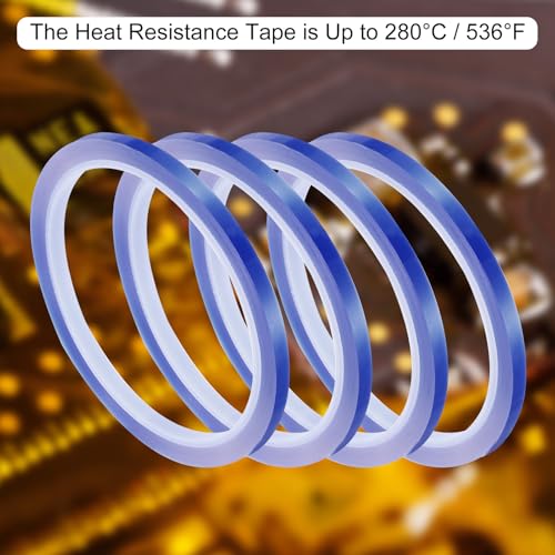 Image of uxcell Blue Heat Tape, 1 Roll 5mmx33m 108ft High Temperature Heat Resistant Tape for Sublimation,Heat Vinyl Press,Heat Transfer, Circuit Board, No Residue