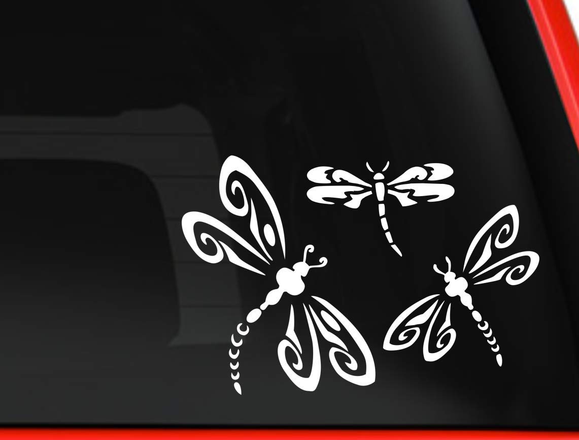 Dragonfly Decal, Dragonfy Family Decal Vinyl Sticker, Car Truck Laptop Tumbler Window Wall Decor in Many Colors (White, 6