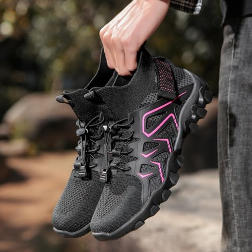 VTASQ Wanderschuhe Herren Damen Trekkingschuhe Leichte Outdoor Sneaker atmungsaktiv Bergschuhe rutschfeste Schuhe Straßenlaufschuhe Sportschuhe für Camping Reisen Unisex Schwarze Rose 41 EU