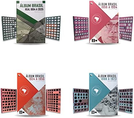 4 álbuns para coleção de moedas 1888 a 2025 réis até república re...
