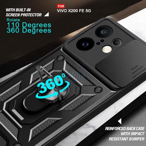 Image of AIBEX Back Cover for Redmi 15 5G | D10 Tough Armor Case | Sliding Camera Shield | 360 Protection | Kickstand Ring Holder | Military-Grade Bumper Case