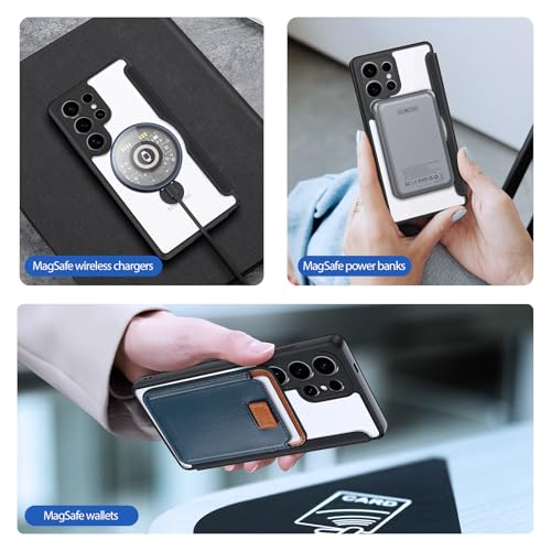 Image of DUX DUCIS for Samsung Galaxy S25 Ultra Case with MagSafe, 360Spin Magnetic Kickstand, Premium PU Leather Wallet Case Flip with RFID Blocking Clear Shockproof Phone Cases Cover (Black)
