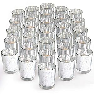 LETINE Silver Votive Candle Holders Set of 36 – Speckled Mercury Silver Glass Candle Holder Bulk – Ideal for Halloween & Thanksgiving Decorations Indoor，Wedding Centerpieces，Home Decor