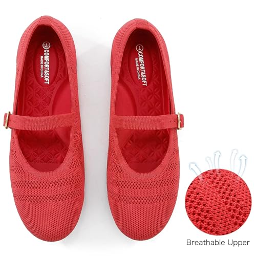 Image of Frank Mully Women's Mary Jane Flats Comfortable Dressy Ballet Flats Casual Round Toe Slip On Washable Knitted Fabric Office Work Woman Shoes