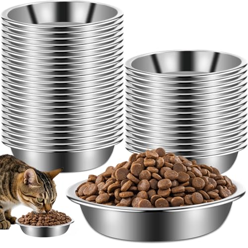 Cabaubl 12Pcs Cat Bowls,Stainless Steel Cat Food Bowls,Metal Cat Dishes Whisker Fatigue Relief,Shallow Cat Food Dish for Indoor Kitten,Replacement Basic Cat Plates for Elevated Stand(5.5 Inch)