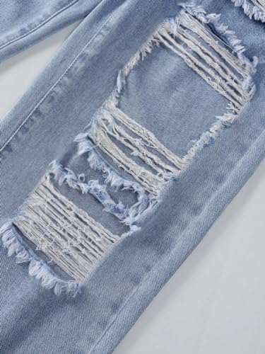 Floerns Girls Elastic Waist Distressed Ripped Straight Leg Denim Jeans3