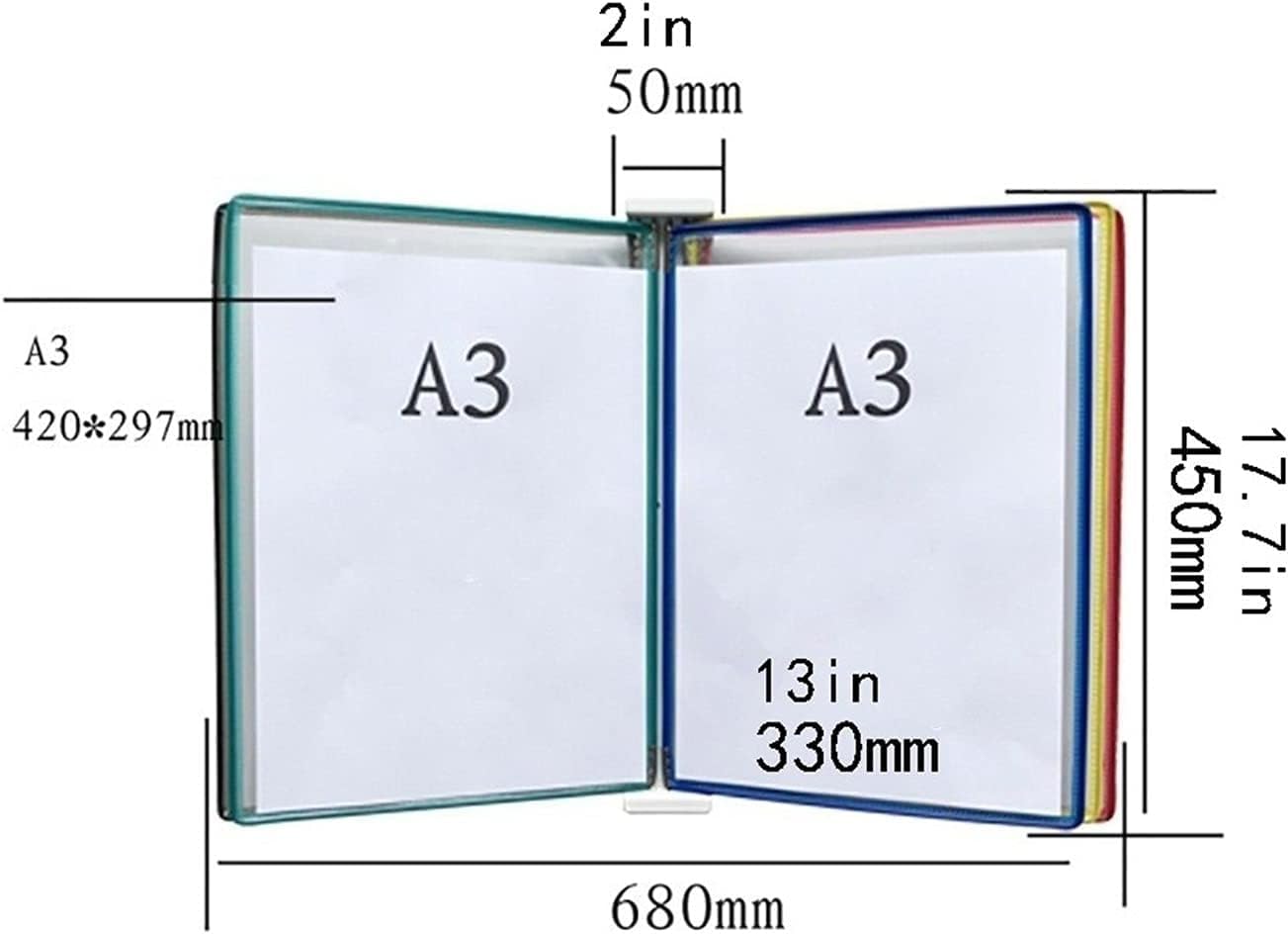 Uchwyt na dokumenty A4 montowany na ścianie, Folder ścienny A3, A3 [16,53 cala × 11,69 cala] 10 kieszeni, przymocowany do metalowego urządzenia(Unique Colour)