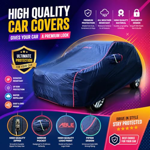 Image of Able Parashuit Blue WR Water Resistance Car Body Cover with Mirror Pockets and Driver Door Zipper Compatible for Honda BRIO (2018 to Till Now Model)