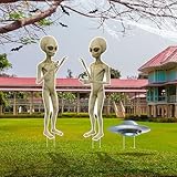 Gerrii 3 Pieces 40 Inch Giant Alien Outdoor Decorations Halloween Full Body Large Alien Ufo Yard Sign Scary Decorations for Halloween Garden Patio Yard Outdoor Lawn Walkway Decor Party Supplies
