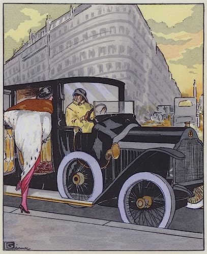 Toile mode féminine voiture Lorraine Dietrich de Georges Leonnec affiche dart 50x70