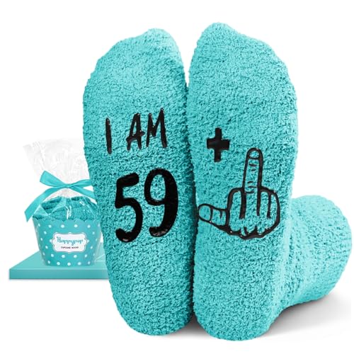 Image of HAPPYPOP Birthday Gifts for Women - Fuzzy Socks for 51 52 53 54 55 56 57 58 59 60 Year Olds