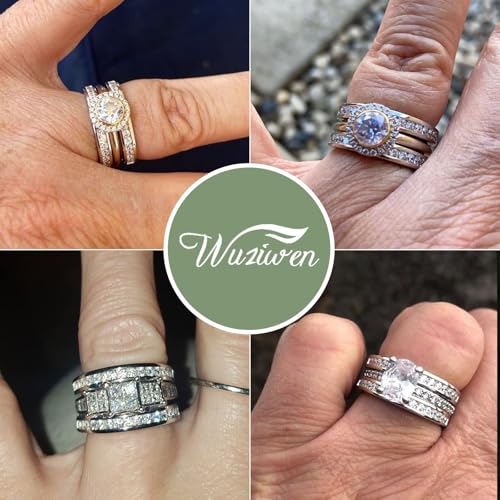 Wuziwen 925 Sterling Silver Classical Women Wedding Ring Enhancer for Engagement Rings Half Eternity Bands Round Guard Wraps CZ2