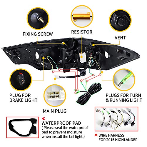YUANZHENG Full LED Sequential Tail Lights Compatible for [Toyota Highlander 2015-2019] Reverse Running Brake Turning Comprehensive Function，YAB-HLD-2019 (Smoked) by YUANZHENG - Used condition - Image 3
