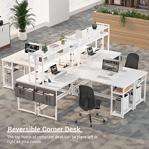 Aheaplus L Shaped Desk With Power Outlet & Led Strip, Reversible L-Shaped Corner Computer Desks Gaming Desk With Storage Shelf & Monitor Stand, Modern 2 Person Home Office Desk, Writing Desk, White #TOP5