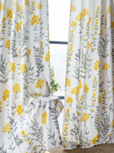 Image of Tranquebar Curtain Co. Window Curtains 5 Feet, Cotton Curtains, 60-65% Room Darkening, Yellow Floral Print, Yellow Curtains, BackTabs, Mazzo (152 cm) - 1 Piece