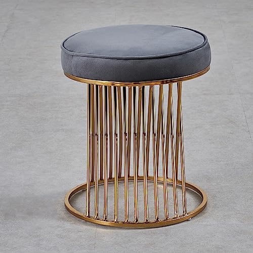 Image of Home Centre Opal Fabric Stool - Grey and Gold