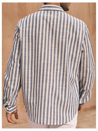 SOLY HUX Men's Striped Button Down Long Sleeve Work Shirts Classic Office Tops Vacation Outfit3